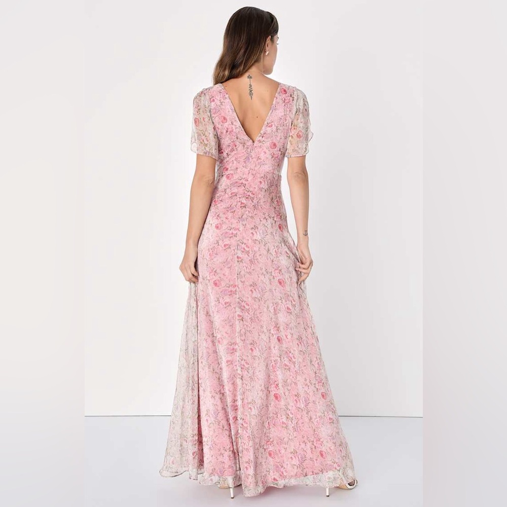 Lulus Dreamiest Desires Pink Floral Flutter Sleeve Maxi Dress - Picture 3 of 8